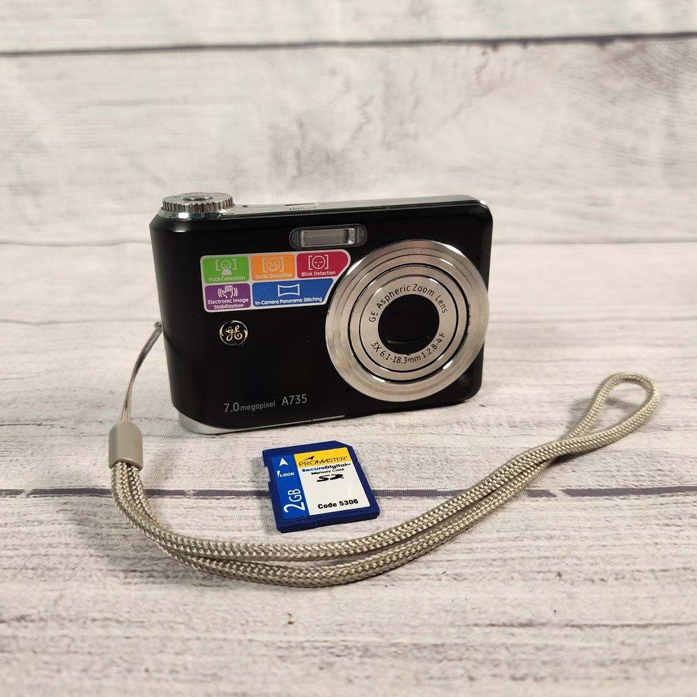 GE A735 Digital Camera 7.0MP Black 3x Optical Zoom with 2GB SD Card Y2K Digicam